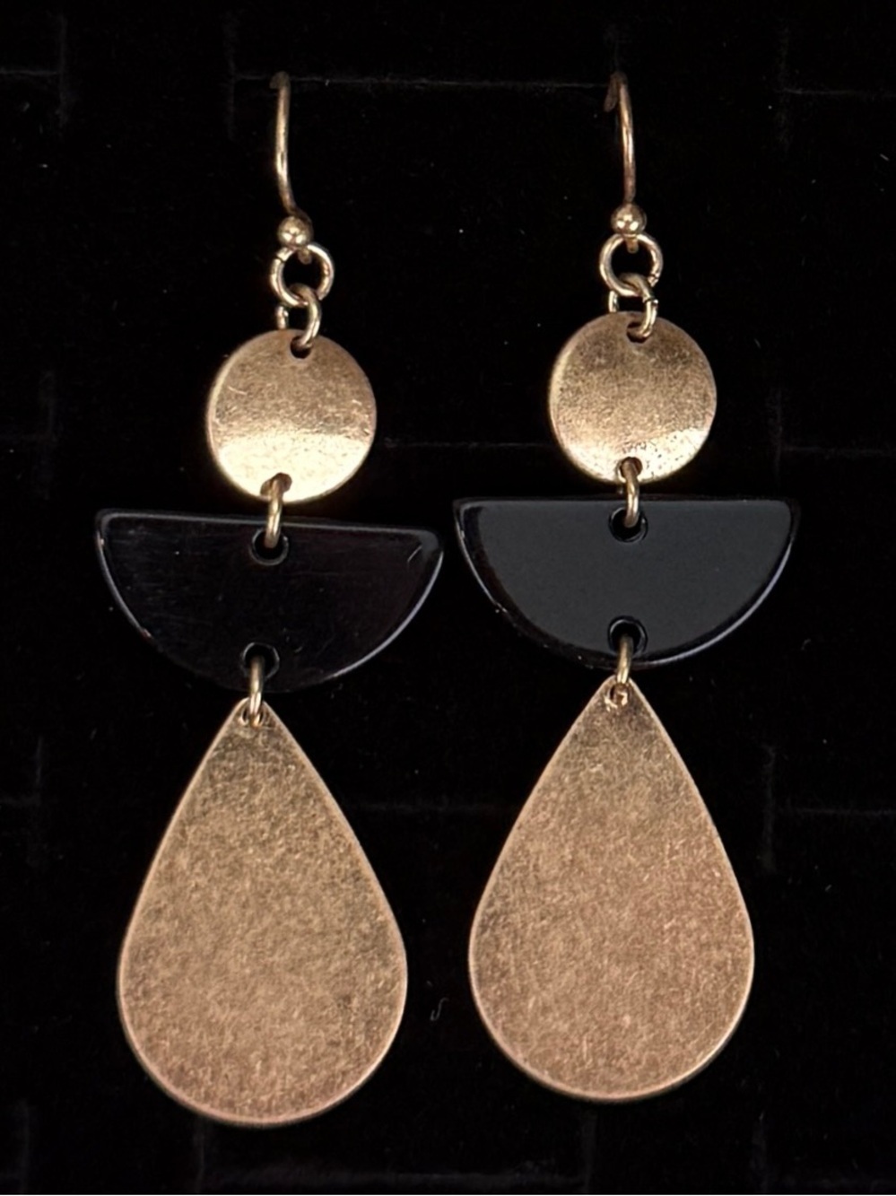 Vintage Goldtone and Black Dangle Earrings